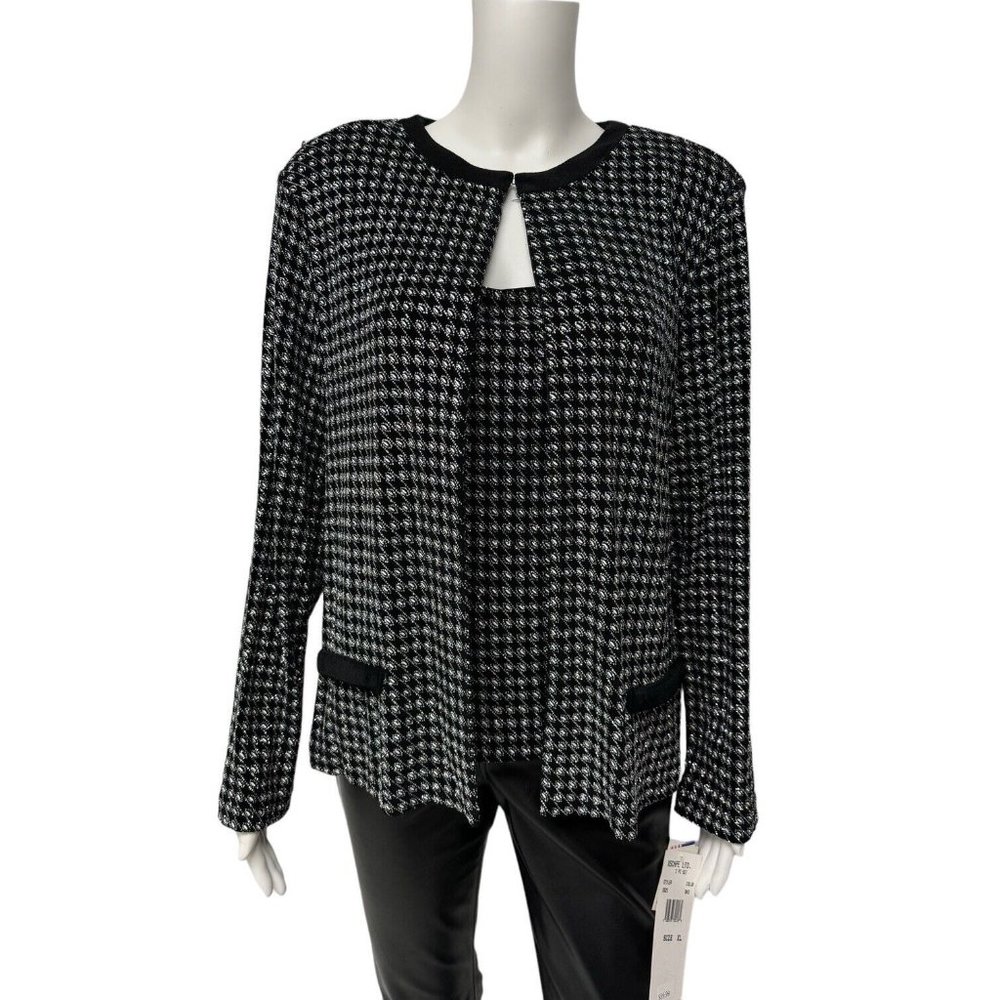 Xscape Women's Long Sleeve Black & Silver Beaded Sweater Blouse Size XL